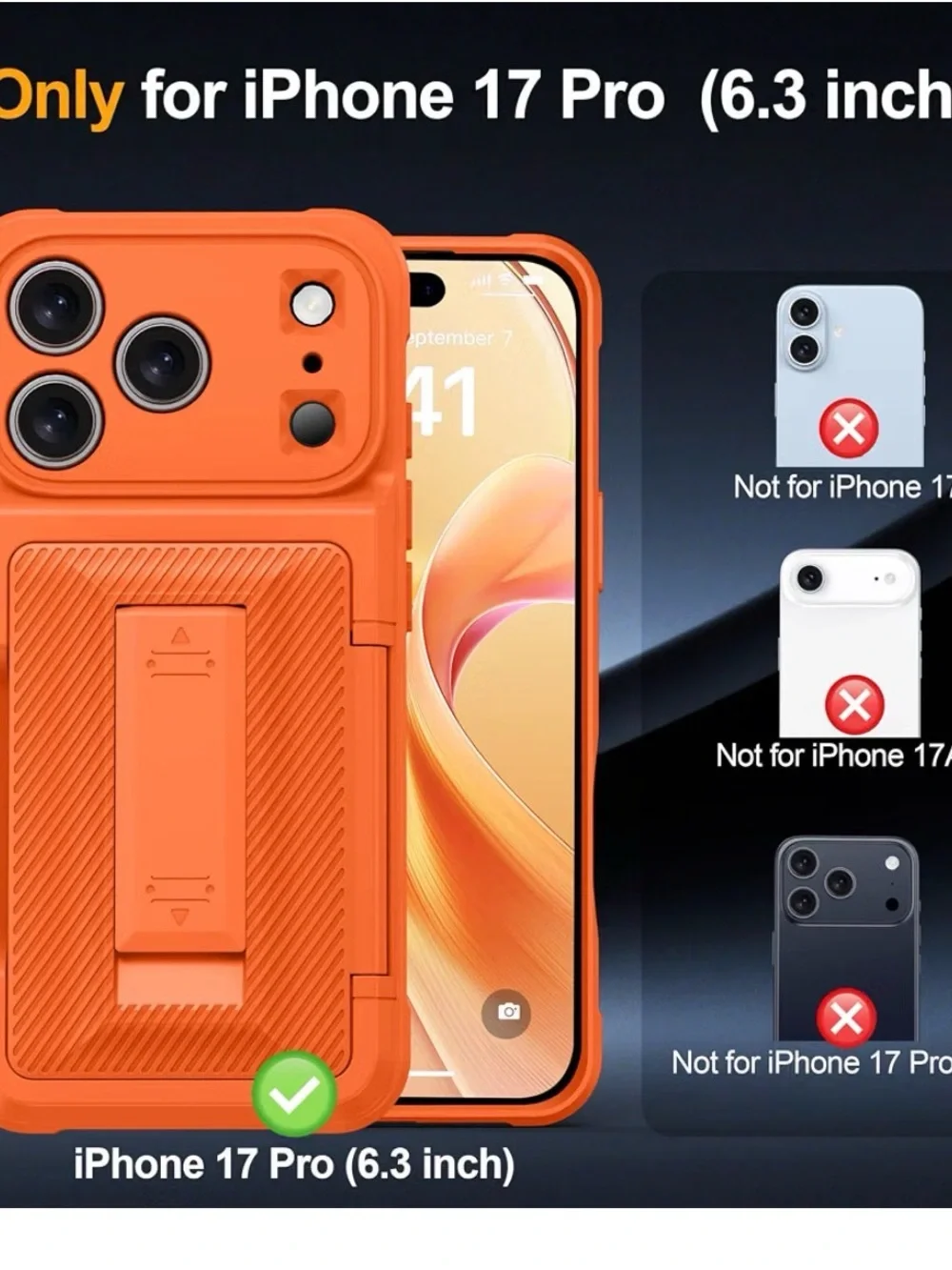 Orange Card-Holder Protective Phone Case with Kickstand I phone 17 pro NEW